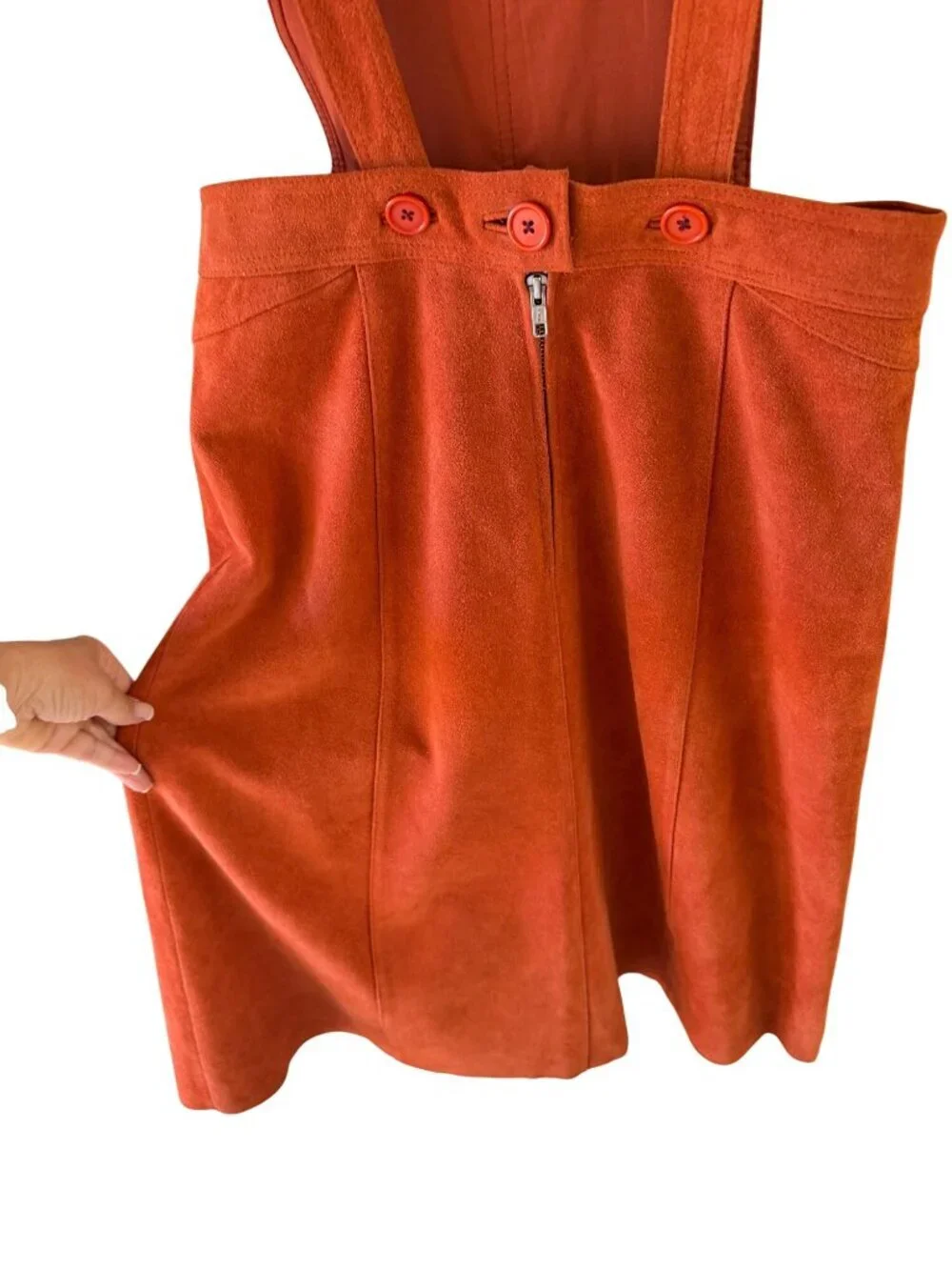 Free People Womens Midi Apron Dress Size 10 Burnt Orange Suede Bib Lined Retro